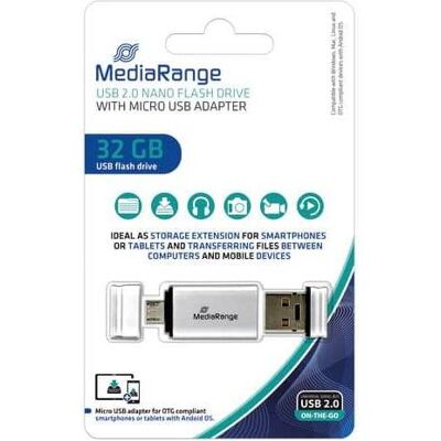 MediaRange Clé USB Nano avec Adaptateur Micro USB - 32 GB - USB 2.0 - Publicité MediaRange Clé USB Nano avec Adaptateur Micro USB - 32 GB - USB 2.0 - Publicité