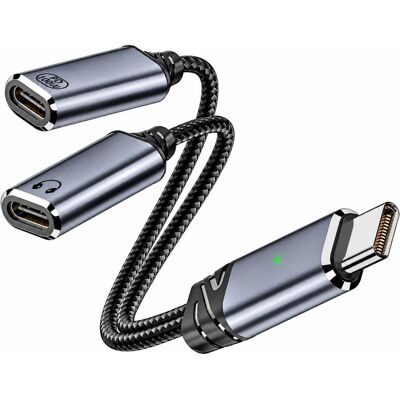 PowerGuard Adaptateur audio USB-C avec recharge PD de 100 W et transfert de données à 480 Mbps, Adaptateur audio, Noir, Gris - Publicité PowerGuard Adaptateur audio USB-C avec recharge PD de 100 W et transfert de données à 480 Mbps, Adaptateur audio, Noir, Gris - Publicité