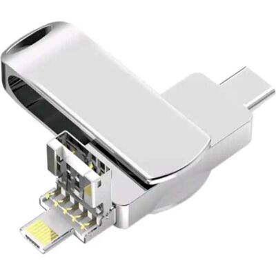 PowerGuard iFlashDrive 4in1 USB-C Lightning MicroUSB 128GB Adaptateur USB 3.0 OTG (USB-A, Lightning, USB-C), Adaptateur USB, Gris, Argent - Publicité PowerGuard iFlashDrive 4in1 USB-C Lightning MicroUSB 128GB Adaptateur USB 3.0 OTG (USB-A, Lightning, USB-C), Adaptateur USB, Gris, Argent - Publicité
