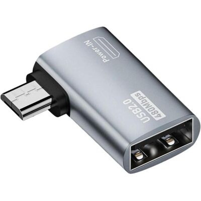 PowerGuard MicroUSB vers USB 2.0 & Power-In Adaptateur 90 degrés angle gauche (mâle/femelle), Adaptateur USB, Gris - Publicité PowerGuard MicroUSB vers USB 2.0 & Power-In Adaptateur 90 degrés angle gauche (mâle/femelle), Adaptateur USB, Gris - Publicité