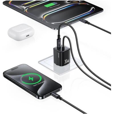 Chargeur Double USB-C GaN Mini 30W Blanc Usams - Publicité Chargeur Double USB-C GaN Mini 30W Blanc Usams - Publicité