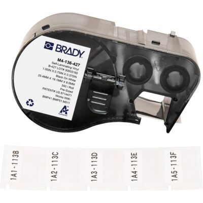 Brady, Rouleau d’étiquettes, M4-136-427, vinyle auto-laminant, blanc/transparent, 25.40 x 9.53(19.05) mm, permanent (25.40 mm) - Publicité Brady, Rouleau d’étiquettes, M4-136-427, vinyle auto-laminant, blanc/transparent, 25.40 x 9.53(19.05) mm, permanent (25.40 mm) - Publicité