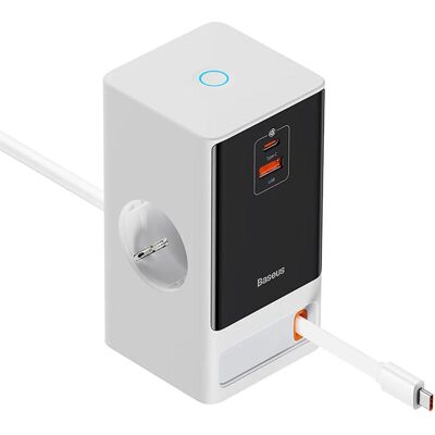 Baseus Barrette d'alimentation numérique PowerCombo (65 W, 5 ports), Chargeur USB, Blanc - Publicité Baseus Barrette d'alimentation numérique PowerCombo (65 W, 5 ports), Chargeur USB, Blanc - Publicité
