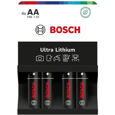 Hausgeräte Bosch Batterie 4 Stück AA Batterien Ultra Lithium Fr6ul4b/00 (4 pcs, AA), Batteries + piles - Publicité Hausgeräte Bosch Batterie 4 Stück AA Batterien Ultra Lithium Fr6ul4b/00 (4 pcs, AA), Batteries + piles - Publicité