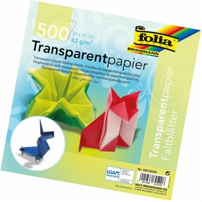 Folia Papier Transparent pour Origami 20x20cm 42g/m² 500 Feuilles - Publicité Folia Papier Transparent pour Origami 20x20cm 42g/m² 500 Feuilles - Publicité