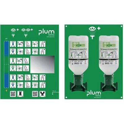 Plum, Kit premiers secours, Station de lavage oculaire 2 x 0,5 l H290xL228xP80ca.mm Durée de vie 3 ans (bouteille non ouverte) - Publicité Plum, Kit premiers secours, Station de lavage oculaire 2 x 0,5 l H290xL228xP80ca.mm Durée de vie 3 ans (bouteille non ouverte) - Publicité