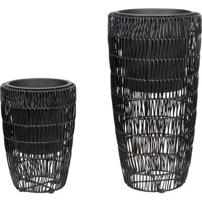 Beliani Ensemble de 2 pots de fleurs en PE rotin noir - Pots de fleurs - Publicité Beliani Ensemble de 2 pots de fleurs en PE rotin noir - Pots de fleurs - Publicité