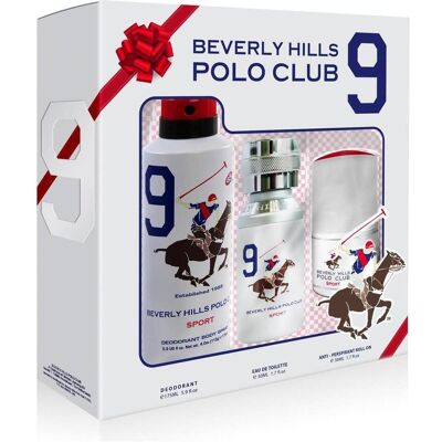 Beverly Hills Polo Club, Set cadeau beauté, 1982 - Sport 9 Eau De Toilette + Anti-Perspirant Deodorant Spray + Anti-Perspirant Deodorant Roll-On (Coffret de parfum, Set soin du corps) - Publicité Beverly Hills Polo Club, Set cadeau beauté, 1982 - Sport 9 Eau De Toilette + Anti-Perspirant Deodorant Spray + Anti-Perspirant Deodorant Roll-On (Coffret de parfum, Set soin du corps) - Publicité