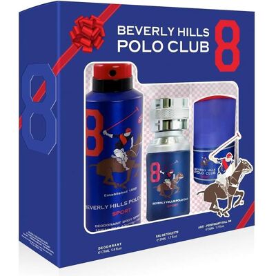 Beverly Hills Polo Club, Set cadeau beauté, 1982 - Sport 8 Eau De Toilette + Anti-Transpirant Déodorant Spray + Déodorant Roll-On Pour Homme - Publicité Beverly Hills Polo Club, Set cadeau beauté, 1982 - Sport 8 Eau De Toilette + Anti-Transpirant Déodorant Spray + Déodorant Roll-On Pour Homme - Publicité