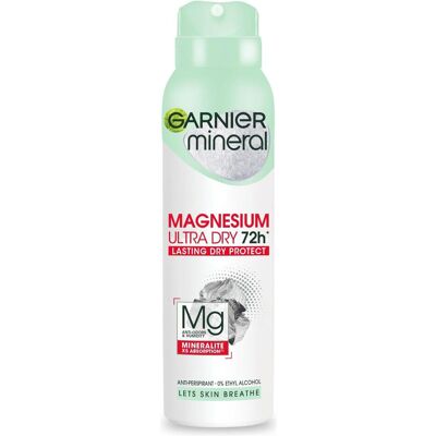 Garnier, Déodorant, Ultra Dry 72H Magnésium Femme Déodorant Spray 150Ml (Spray, 150 ml) - Publicité Garnier, Déodorant, Ultra Dry 72H Magnésium Femme Déodorant Spray 150Ml (Spray, 150 ml) - Publicité