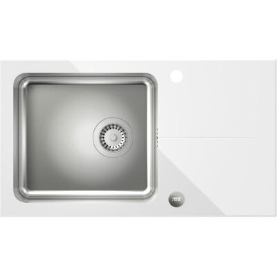Steiner - Hugh 111 - Acier inoxydable - Dessus en verre blanc - Évier - Publicité Steiner - Hugh 111 - Acier inoxydable - Dessus en verre blanc - Évier - Publicité