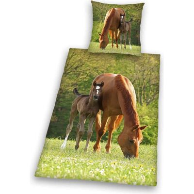 Ensemble de Literie Cheval avec Poulain - Draps - Publicité Ensemble de Literie Cheval avec Poulain - Draps - Publicité