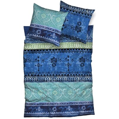 Ensemble de Draps Casatex Indi Bleu Water Satine - Style Romantique - Publicité Ensemble de Draps Casatex Indi Bleu Water Satine - Style Romantique - Publicité