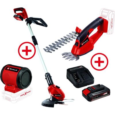 Einhell, Débroussailleuse, Coupe-bordures avec kit de démarrage 2,0 Ah + cisaille à herbe et à gazon + kit de démarrage 2,5 Ah (Couteaux en plastique) - Publicité Einhell, Débroussailleuse, Coupe-bordures avec kit de démarrage 2,0 Ah + cisaille à herbe et à gazon + kit de démarrage 2,5 Ah (Couteaux en plastique) - Publicité