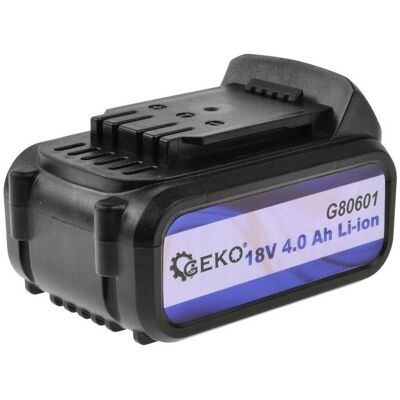 GEKO, Batterie outillage + chargeur, Batterie 18V, 4,0 Ah, Li-ion (18 V) - Publicité GEKO, Batterie outillage + chargeur, Batterie 18V, 4,0 Ah, Li-ion (18 V) - Publicité