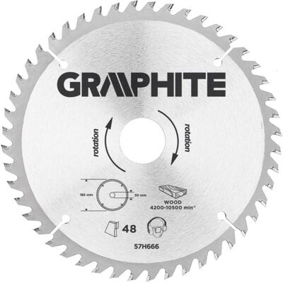 Lame de scie circulaire Graphite 185mm - 48 dents TCT - Publicité Lame de scie circulaire Graphite 185mm - 48 dents TCT - Publicité