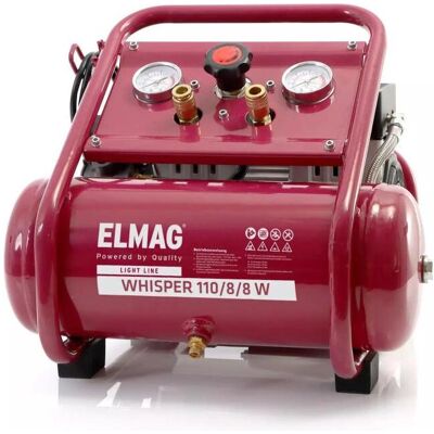 Elmag, Compresseur, Flüsterkompressor WHISPER 110/8/8 W inkl. Spiralschlauch und Pistolen (8 l, 8 bar) - Publicité Elmag, Compresseur, Flüsterkompressor WHISPER 110/8/8 W inkl. Spiralschlauch und Pistolen (8 l, 8 bar) - Publicité