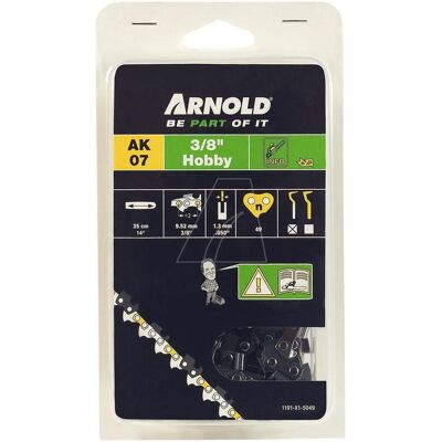 Chaîne de tronçonneuse ARNOLD - 49 maillons, 3/8 pouces, 1,3 mm, lames semi-circulaires - Publicité Chaîne de tronçonneuse ARNOLD - 49 maillons, 3/8 pouces, 1,3 mm, lames semi-circulaires - Publicité