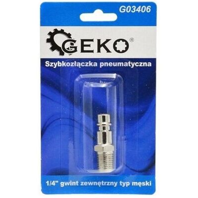 GEKO, Outils pneumatiques : accessoires, Attache rapide pneumatique avec filetage extérieur 1/4 - Publicité GEKO, Outils pneumatiques : accessoires, Attache rapide pneumatique avec filetage extérieur 1/4 - Publicité
