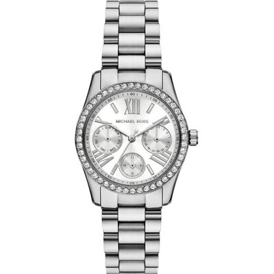 Michael Kors, Montre, Lexington, Blanc, Argent, (Chronographe, Horloge analogique, 33 mm) - Publicité Michael Kors, Montre, Lexington, Blanc, Argent, (Chronographe, Horloge analogique, 33 mm) - Publicité