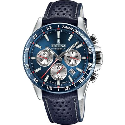 Festina, Montre, Chronographe intemporel, Argent, Turquoise, Bleu, (Chronographe, Horloge analogique, 45 mm) - Publicité Festina, Montre, Chronographe intemporel, Argent, Turquoise, Bleu, (Chronographe, Horloge analogique, 45 mm) - Publicité