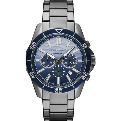 Giorgio Armani Exchange, Montre, Chronograph, Bleu, Argent, Gris, (Chronographe, Horloge analogique, 44 mm) - Publicité Giorgio Armani Exchange, Montre, Chronograph, Bleu, Argent, Gris, (Chronographe, Horloge analogique, 44 mm) - Publicité