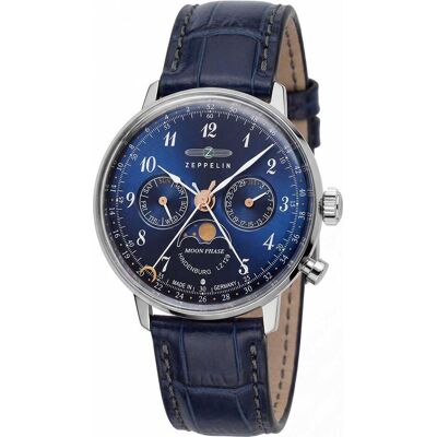 Zeppelin, Montre, LZ129 Hindenburg Phase de lune - 70373, Argent, Bleu, (Horloge analogique, 36 mm) - Publicité Zeppelin, Montre, LZ129 Hindenburg Phase de lune - 70373, Argent, Bleu, (Horloge analogique, 36 mm) - Publicité
