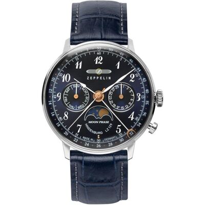 Zeppelin, Montre, LZ129 Hindenburg Phase de lune - 70373, Bleu, Argent, (Horloge analogique, 36 mm) - Publicité Zeppelin, Montre, LZ129 Hindenburg Phase de lune - 70373, Bleu, Argent, (Horloge analogique, 36 mm) - Publicité