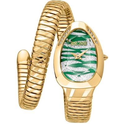 Just Cavalli, Montre, Signature Snake Glam Evo 8 Solo - JC1L225M0045, Or, Vert, Argent, (Horloge analogique, 22 mm) - Publicité Just Cavalli, Montre, Signature Snake Glam Evo 8 Solo - JC1L225M0045, Or, Vert, Argent, (Horloge analogique, 22 mm) - Publicité