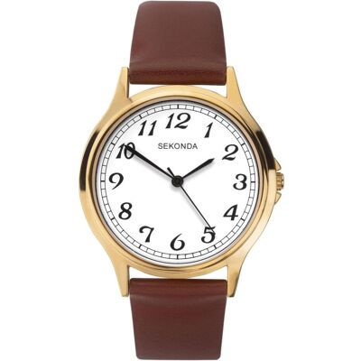 Sekonda, Montre, à quartz avec bracelet en cuir pour hommes, Marron, (Horloge analogique) - Publicité Sekonda, Montre, à quartz avec bracelet en cuir pour hommes, Marron, (Horloge analogique) - Publicité