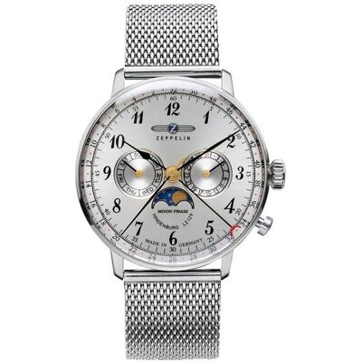 Zeppelin, Montre, LZ129 Hindenburg, Argent, (Horloge à phases de la lune, Horloge analogique, 40 mm) - Publicité Zeppelin, Montre, LZ129 Hindenburg, Argent, (Horloge à phases de la lune, Horloge analogique, 40 mm) - Publicité