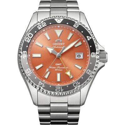 Orient, Montre, Sports Mako GMT - RA-BC0004Y, Orange, Gris, Argent, (Horloge analogique, 42 mm) - Publicité Orient, Montre, Sports Mako GMT - RA-BC0004Y, Orange, Gris, Argent, (Horloge analogique, 42 mm) - Publicité