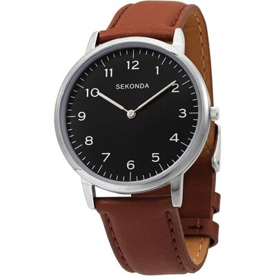 Sekonda, Montre, montre à quartz en cuir pour hommes, Noir, Marron, Argent, (Horloge analogique, 40 mm) - Publicité Sekonda, Montre, montre à quartz en cuir pour hommes, Noir, Marron, Argent, (Horloge analogique, 40 mm) - Publicité