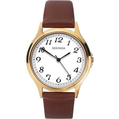 Sekonda, Montre, à quartz avec bracelet en cuir pour hommes, Marron, (Horloge analogique) - Publicité Sekonda, Montre, à quartz avec bracelet en cuir pour hommes, Marron, (Horloge analogique) - Publicité