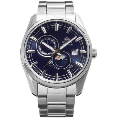 Orient, Montre, Stretto Sun and Moon Automatic RA-AK0315L30B Herrenuhr, Bleu, Gris, Argent, (Horloge analogique, 42 mm) - Publicité Orient, Montre, Stretto Sun and Moon Automatic RA-AK0315L30B Herrenuhr, Bleu, Gris, Argent, (Horloge analogique, 42 mm) - Publicité