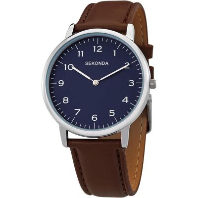 Sekonda, Montre, montre quartz à bracelet en cuir pour hommes, Marron, (Horloge analogique, 40 mm) - Publicité Sekonda, Montre, montre quartz à bracelet en cuir pour hommes, Marron, (Horloge analogique, 40 mm) - Publicité