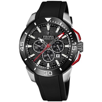 Festina, Montre, Chrono Bike, Argent, Noir, (Chronographe, Horloge analogique, 47 mm) - Publicité Festina, Montre, Chrono Bike, Argent, Noir, (Chronographe, Horloge analogique, 47 mm) - Publicité