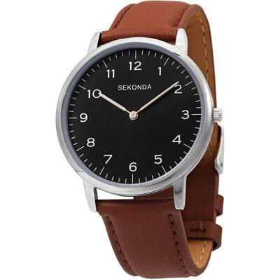 Sekonda, Montre, montre à quartz en cuir pour hommes, Noir, Marron, Argent, (Horloge analogique, 40 mm) - Publicité Sekonda, Montre, montre à quartz en cuir pour hommes, Noir, Marron, Argent, (Horloge analogique, 40 mm) - Publicité