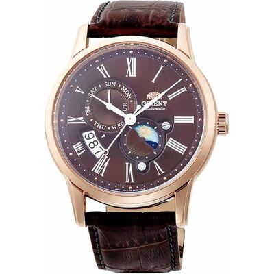 Orient, Montre, Classic Sun & Moon - RA-AK0009T10B, Marron, (Horloge à phases de la lune, Horloge analogique, 43 mm) - Publicité Orient, Montre, Classic Sun & Moon - RA-AK0009T10B, Marron, (Horloge à phases de la lune, Horloge analogique, 43 mm) - Publicité