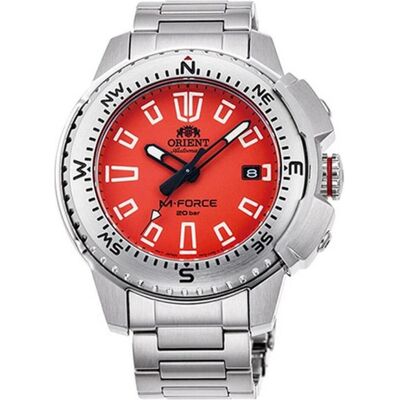 Orient, Montre, Sport M-Force - RA-AC0N02Y10B, Orange, Gris, Argent, (Horloge analogique, 45 mm) - Publicité Orient, Montre, Sport M-Force - RA-AC0N02Y10B, Orange, Gris, Argent, (Horloge analogique, 45 mm) - Publicité