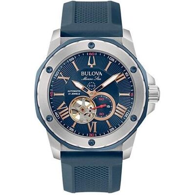Bulova, Montre, Herrenuhr 98A282, Bleu, Argent, (Chronographe, 42 mm) - Publicité Bulova, Montre, Herrenuhr 98A282, Bleu, Argent, (Chronographe, 42 mm) - Publicité