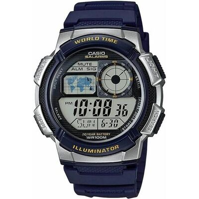 Casio Montre, Mod. WORLD TIME ILLUMINATOR - 5 Alarms, 10 Year battery, Bleu, Noir, Argent, Gris, (43 mm) - Publicité Casio Montre, Mod. WORLD TIME ILLUMINATOR - 5 Alarms, 10 Year battery, Bleu, Noir, Argent, Gris, (43 mm) - Publicité