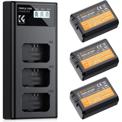K&F Concept NP-FW50 1100mAh Trois batteries avec chargeur à trois canaux, avec écran LCD (Batterie de l'appareil photo), Alimentation pour appareil photo - Publicité K&F Concept NP-FW50 1100mAh Trois batteries avec chargeur à trois canaux, avec écran LCD (Batterie de l'appareil photo), Alimentation pour appareil photo - Publicité