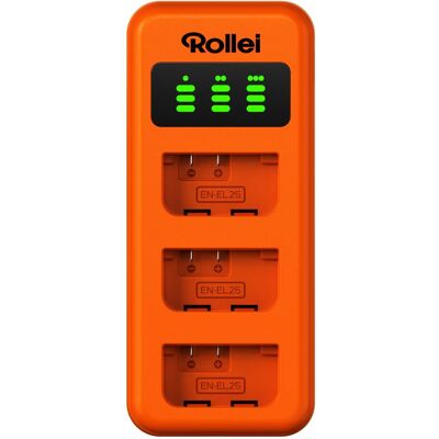 Rollei Ladegerät 3-fach-Schnellladung mit USB-C, Chargeur de batterie - Publicité Rollei Ladegerät 3-fach-Schnellladung mit USB-C, Chargeur de batterie - Publicité