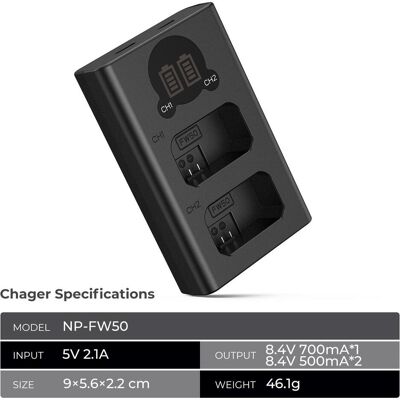 K&F Concept FW50 Appareil photo numérique Chargeur Type-C à double canal avec écran d'affichage numérique LCD (Chargeur de batterie d'appareil photo), Alimentation pour appareil photo, Noir - Publicité K&F Concept FW50 Appareil photo numérique Chargeur Type-C à double canal avec écran d'affichage numérique LCD (Chargeur de batterie d'appareil photo), Alimentation pour appareil photo, Noir - Publicité