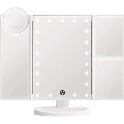 Miroir de Maquillage Hollywood Trifold à LED - Blanc - Publicité Miroir de Maquillage Hollywood Trifold à LED - Blanc - Publicité