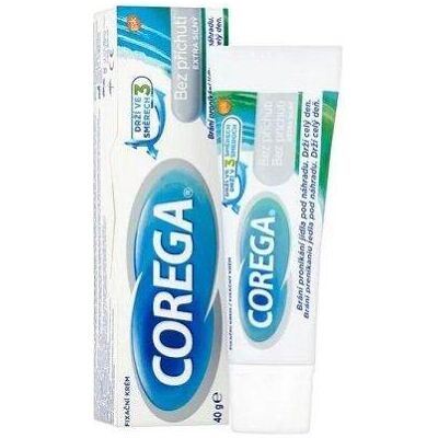 Corega, Dentifrice, Flavourless crème fixante extra forte 40 g - Publicité Corega, Dentifrice, Flavourless crème fixante extra forte 40 g - Publicité