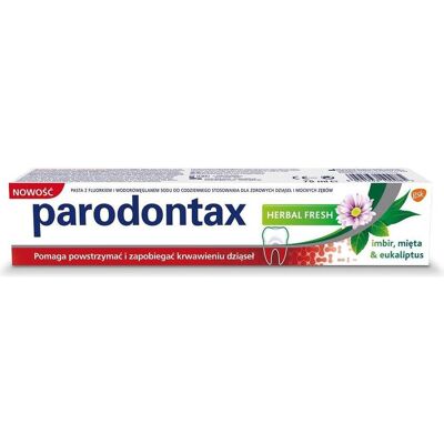 Parodontax, Dentifrice, Herbal Fresh Toothpaste Pâte à dents Gommes anti-bactériennes Gingembre & Menthe & Eucalyptus 75Ml (75 ml) - Publicité Parodontax, Dentifrice, Herbal Fresh Toothpaste Pâte à dents Gommes anti-bactériennes Gingembre & Menthe & Eucalyptus 75Ml (75 ml) - Publicité