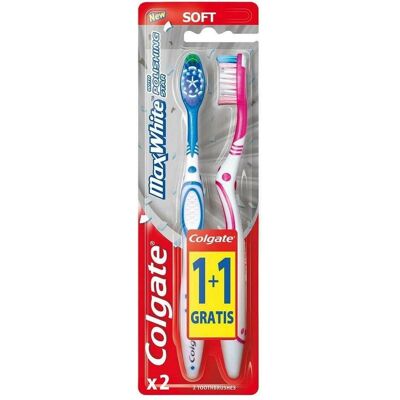Colgate, Brosse à dents manuelle, Brosse à dents souple MaX White - Mix Couleurs 1+1gratuit (Souple, 2x) - Publicité Colgate, Brosse à dents manuelle, Brosse à dents souple MaX White - Mix Couleurs 1+1gratuit (Souple, 2x) - Publicité
