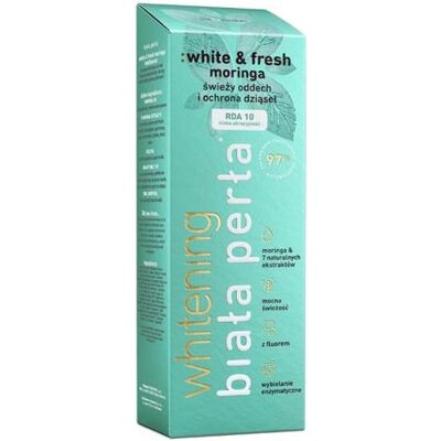Dentifrice, White Pearl : Pâte à dents blanchissante White & Fresh Moringa Fresh Breath And Gum Protection 75Ml (75 ml) - Publicité Dentifrice, White Pearl : Pâte à dents blanchissante White & Fresh Moringa Fresh Breath And Gum Protection 75Ml (75 ml) - Publicité